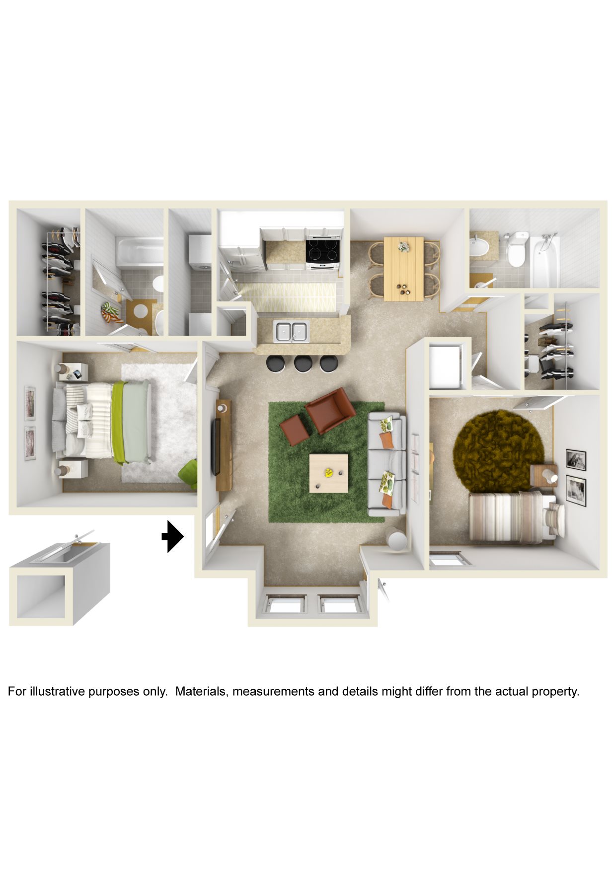 2 Bed 2 Bath Floor Plan 3